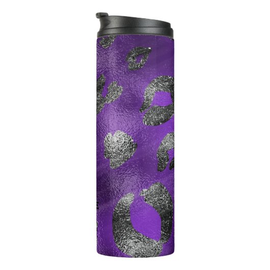 Paarse & Zwarte Cheetah Leopard Print Spots Custom Thermosbeker (Geroteerd rechts)