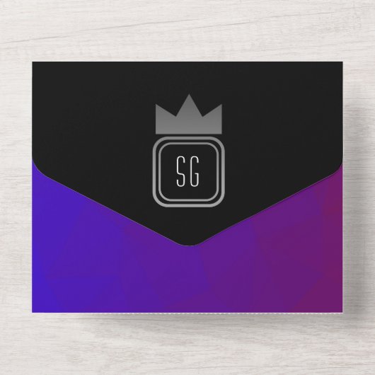 Paarse Zwarte Chic Jewel Tone Wedding All In One Uitnodiging (Achterkant)