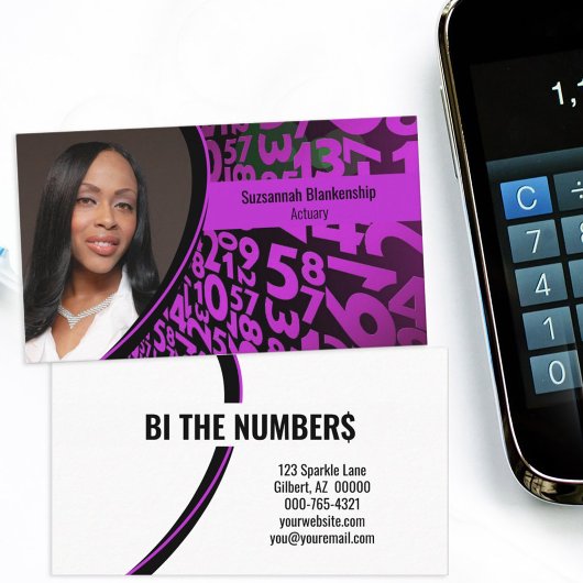 Paarse zwarte cijfers Aangepaste professionele fot Visitekaartje