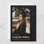 Paarse zwarte Confetti Afstuderen Aankondiging (Voorkant)