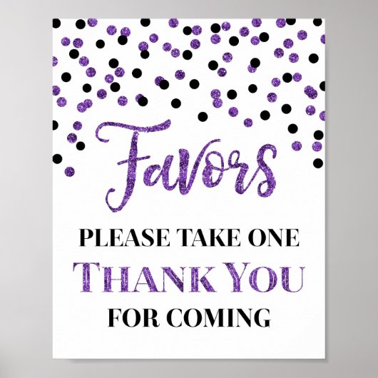 Paarse Zwarte Confetti Favorieten Baby Shower Bord Poster (Voorkant)