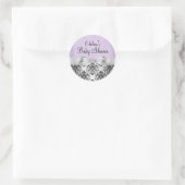 Paarse & Zwarte Damask Baby shower Sticker (Tas)