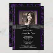 Paarse Zwarte Damask Foto Afstuderen Kaart (Voorkant / Achterkant)