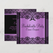 Paarse & zwarte Damask Lace Bachelorette Uitnodige Kaart (Voorkant / Achterkant)