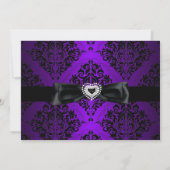 Paarse Zwarte Damask Sparkle Sweet 16 Invite Kaart (Achterkant)