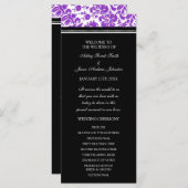 Paarse zwarte Damask Wedding Program Programmakaart (Voorkant / Achterkant)