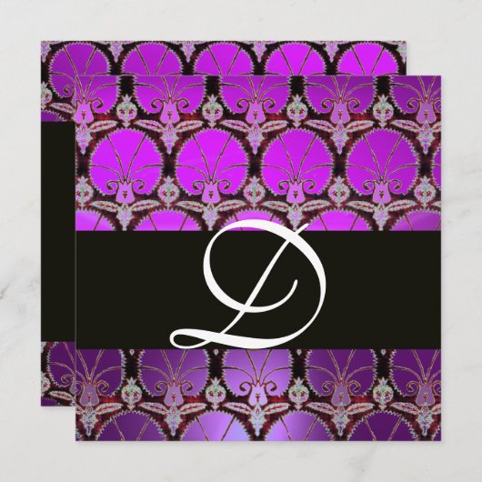 PAARSE ZWARTE DAMASKCARNATIES MONOGRAM KAART (Voorkant / Achterkant)