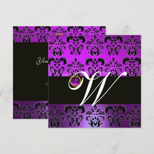 PAARSE ZWARTE DAMASKMONOGRAM AMETHYSSILVEMMETAAL KAART (Voorkant / Achterkant)