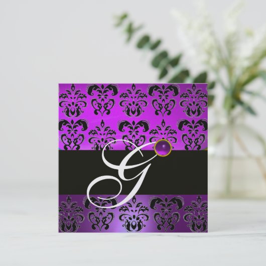 PAARSE ZWARTE DAMASKMONOGRAM AMETHYST WITTE ICE KAART (Staand voorkant)