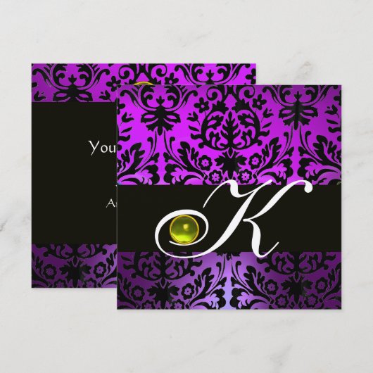 PAARSE ZWARTE DAMASKMONOGRAM GEEL TOPAZ KAART (Voorkant / Achterkant)