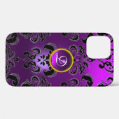 PAARSE ZWARTE DAMASKMONOGRAM VAN GEMSTONE Case-Mate iPhone CASE (Achterkant (horizontaal))