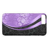 Paarse & zwarte damast dynamic Wavy Stripes Case-Mate iPhone Case (Achterkant (Horizontaal))