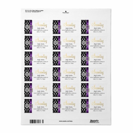 Paarse zwarte damast label 1 (Full Sheet)