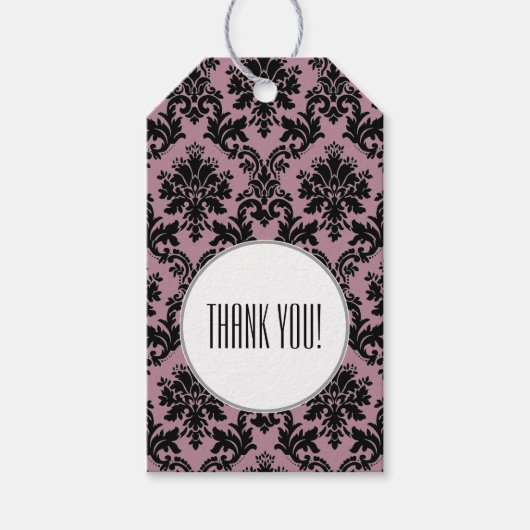 Paarse zwarte damast patroon Afstuderen dank u Cadeaulabel (Voorkant)