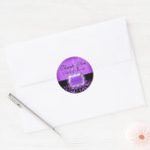 Paarse zwarte "dank u" bruiloft damask ronde sticker (Envelop)
