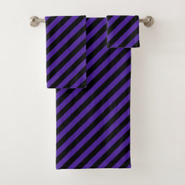 Paarse/zwarte diagonale stripteasdoekset bad handdoek