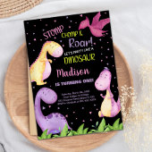 Paarse zwarte dinosaurus verjaardagsuitnodigingen kaart