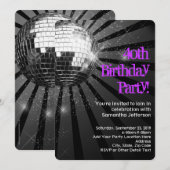 Paarse/Zwarte Disco Ball 40e Verjaardagsfeestje Kaart (Voorkant / Achterkant)