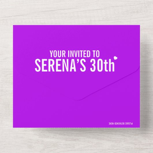 Paarse zwarte drie foto's op 30e verjaardag all in one uitnodiging (Achterkant)