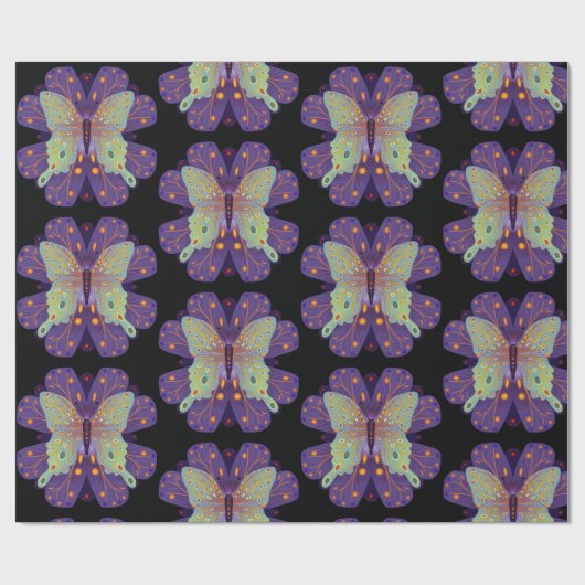 Paarse, zwarte en Bleke blauwe vlinder Cadeaupapier (Vlak)