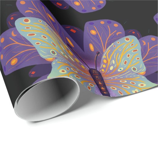 Paarse, zwarte en Bleke blauwe vlinder Cadeaupapier (Rol Hoek)