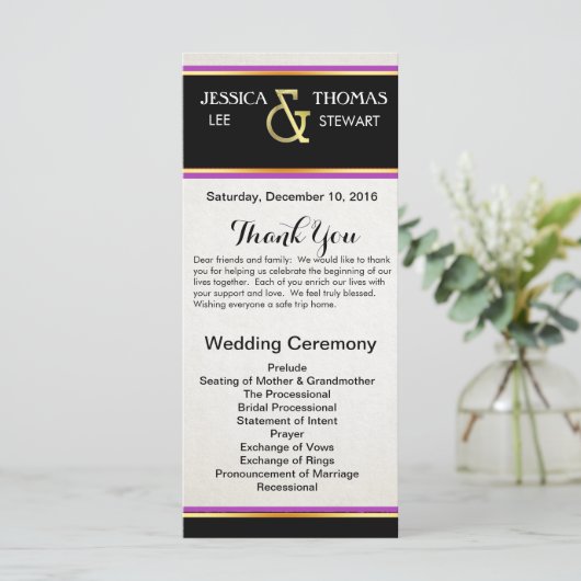 Paarse, zwarte en gouden eenvoudige elegantie programmakaart (Staand voorkant)