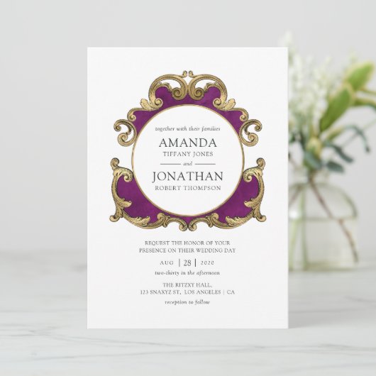 Paarse, zwarte en gouden weddenschappen kaart (Staand voorkant)