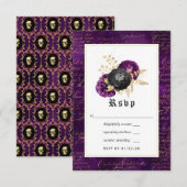 Paarse, zwarte en goudfinnen RSVP kaartje (Voorkant / Achterkant)