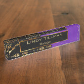 Paarse, zwarte en goudmarmer naambordje (Zijkant)