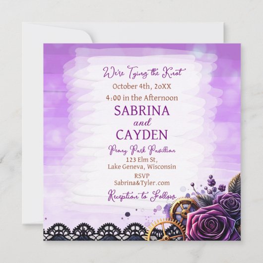 Paarse, zwarte en koperen gotische steampunk bruil kaart (Achterkant)