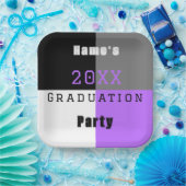 Paarse zwarte en witte afgestudeerden papieren bordje (Feest)