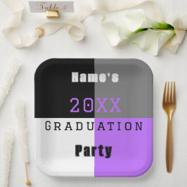 Paarse zwarte en witte afgestudeerden papieren bordje