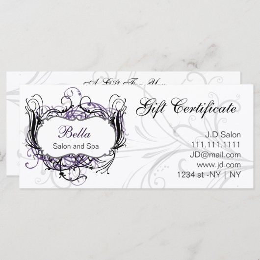 paarse, zwarte en witte Chic-cadeaubonnen (Voorkant / Achterkant)