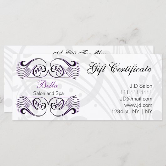 Paarse, zwarte en witte Chic-cadeaubonnen (Voorkant / Achterkant)