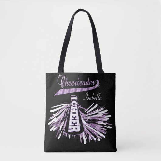 Paarse, zwarte en witte glitter Cheerleader Tote Bag (Voorkant)