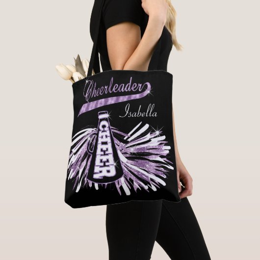 Paarse, zwarte en witte glitter Cheerleader Tote Bag (Dichtbij)