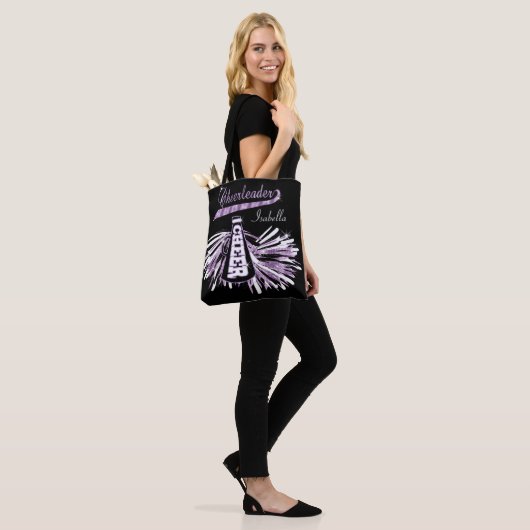 Paarse, zwarte en witte glitter Cheerleader Tote Bag (Op model)
