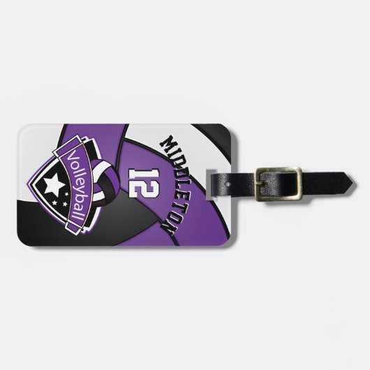 Paarse, zwarte en witte sport Volleybal 🏐 Bagagelabel (Voorkant horizontaal)