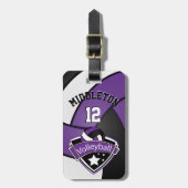 Paarse, zwarte en witte sport Volleybal 🏐 Bagagelabel (Voorkant verticaal)