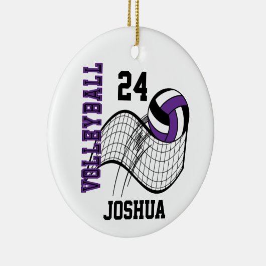 Paarse, zwarte en witte volleybal keramisch ornament (Rechts)