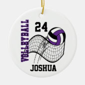 Paarse, zwarte en witte volleybal keramisch ornament (Voorkant)