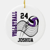 Paarse, zwarte en witte volleybal keramisch ornament (Achterkant)