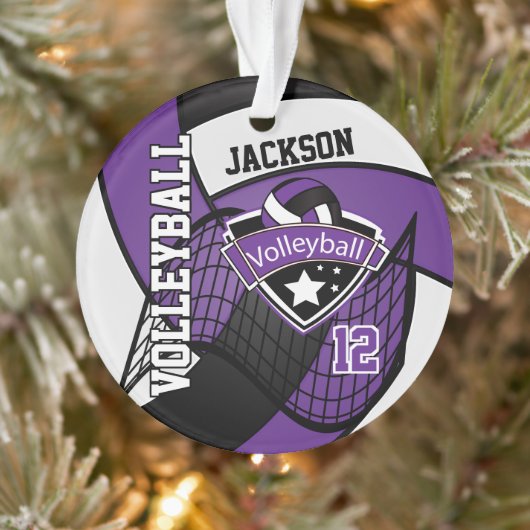 Paarse, zwarte en witte volleybal 🏐 ❤ ornament (Boom)