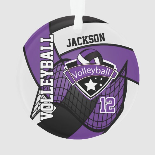 Paarse, zwarte en witte volleybal 🏐 ❤ ornament (achterkant)