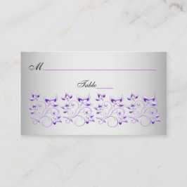 Paarse, zwarte en zilveren platte kaarten plaatskaartje