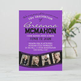 Paarse & Zwarte Filmstrip Afstuderen Aankondiging