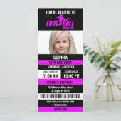 Paarse Zwarte Football Ticket Verjaardag Foto Invi Kaart (Staand voorkant)