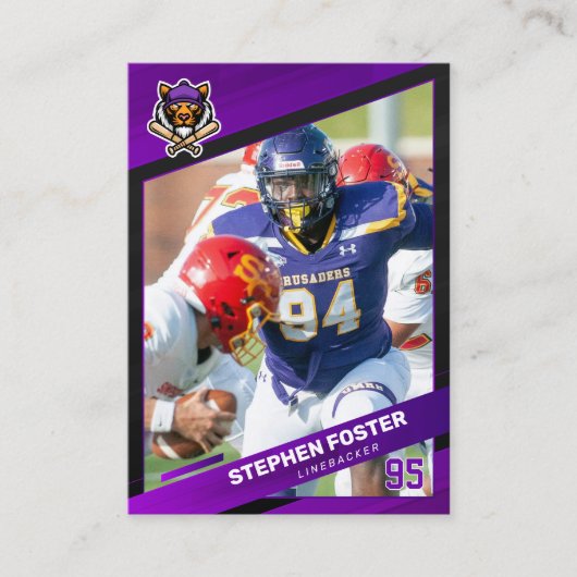 Paarse & Zwarte Football Trading Kaart Custom Logo Contactkaartje (Voorkant)