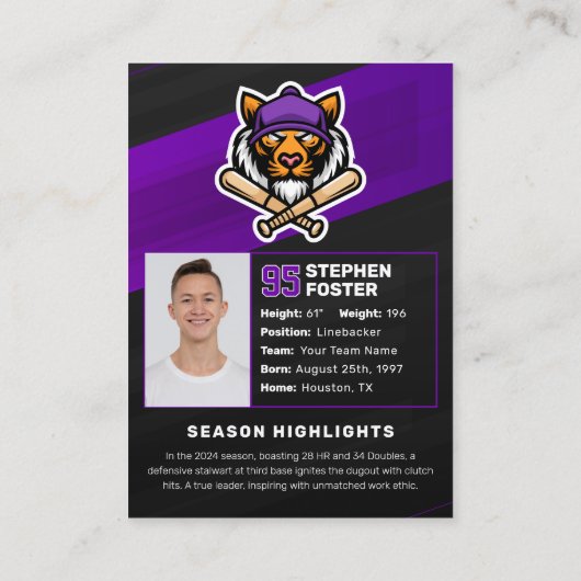 Paarse & Zwarte Football Trading Kaart Custom Logo Contactkaartje (Achterkant)