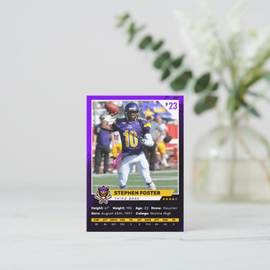 Paarse & Zwarte Football Trading Kaart Player Foto Contactkaartje (Staand voorkant)